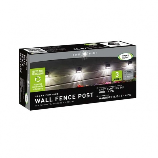 Solar Powered Fence, Wall & Post Light 4 pack